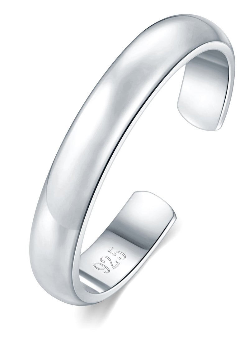 BORUO 925 Sterling Silver Toe Ring, Hypoallergenic Adjustable Band Ring 3mm - Image 1